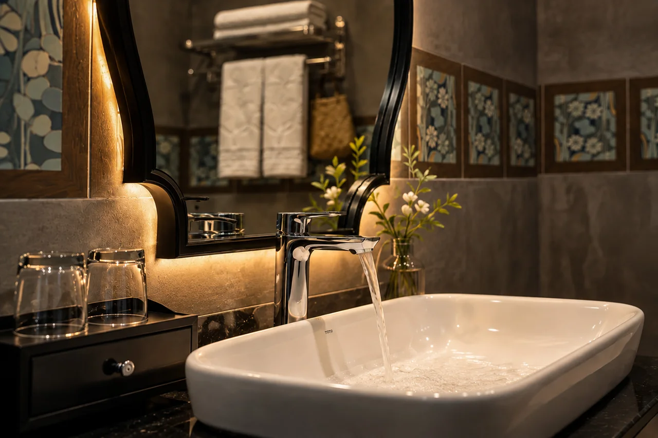 Lavabo và khăn tắm trong phòng Single